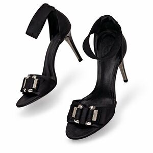 Tory Burch Black Heeled Sandals with Silver Accents